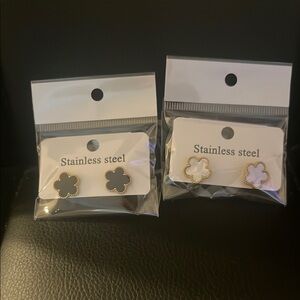 Set of 2 Stainless Steel Clover Earrings